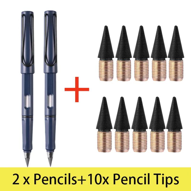필기용 잉크 프리 펜슬, 영원한 연필, 필기용 영구 연필, 추가 교체 가능한 펜촉 10 개, 펜촉 12 개